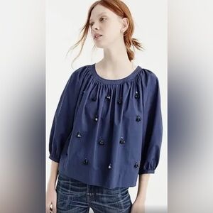 J Crew Women’s Small Midnight Blue Embellished Beaded Blouse